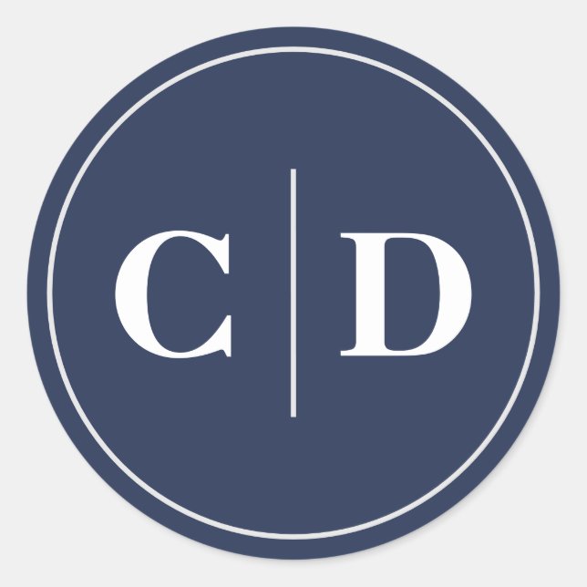 Pegatina Redonda Monograma del Boda azul de la Marina moderna (Anverso)