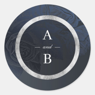 Pegatina Redonda Monograma del boda botánico de la marina rosa de l