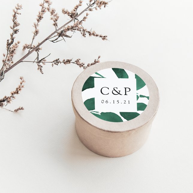 Pegatina Redonda Monograma del Boda botánico presionado (Subido por el creador)