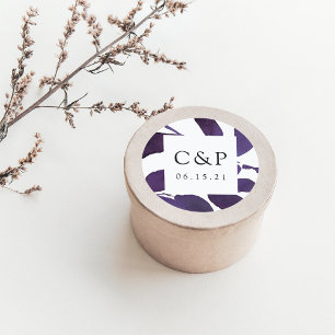 Pegatina Redonda Monograma del Boda botánico presionado