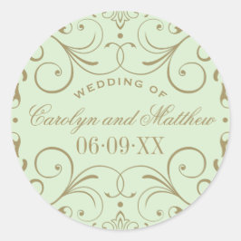 Pegatina Redonda Monograma del Boda floreciente de la Antigüedad Ve