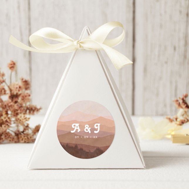 Pegatina Redonda Monograma del Boda rosa de los bosques y las monta (Subido por el creador)