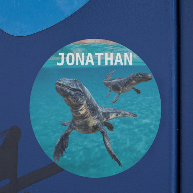 Pegatina Redonda Monograma del dinosaurio de agua de Mosasaur (Subido por el creador)