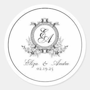 Pegatina Redonda Monograma del Escudo blanco negro de leafía