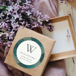 Pegatina Redonda Monograma del patrón de color azul verde verde Ver