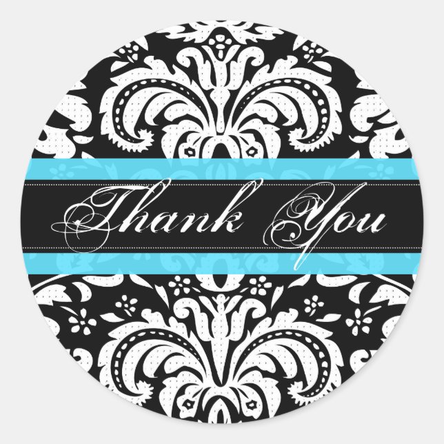 Pegatina Redonda Monograma del patrón de damascos de época blancos  (Anverso)