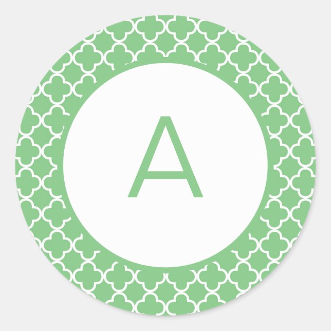 Pegatina Redonda Monograma del patrón de quatrefoil (Anverso)
