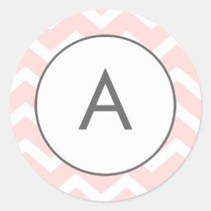 Pegatina Redonda Monograma del patrón de zag de Zig rosa Chevron