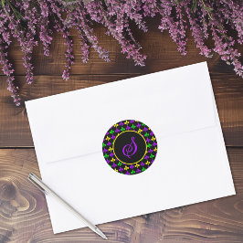 Pegatina Redonda Monograma del patrón Mardi Gras Fleur de Lis