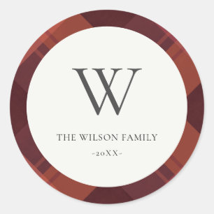 Pegatina Redonda Monograma del patrón plastificado Maroon rojo mod