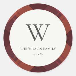 Pegatina Redonda Monograma del patrón plastificado Maroon rojo mode