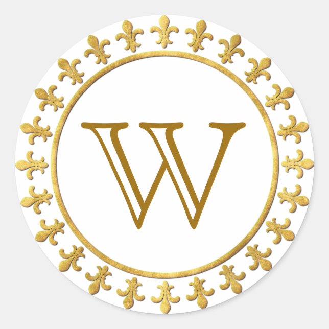Pegatina Redonda Monograma del Personalizable Fleur-de-lis (Anverso)