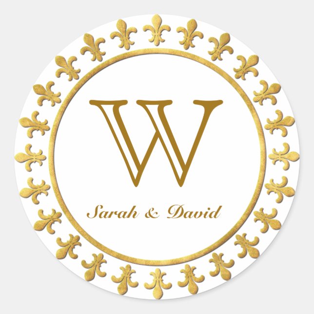 Pegatina Redonda Monograma del Personalizable Fleur-de-lis (Anverso)