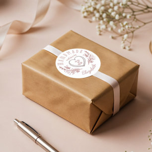 Pegatina Redonda Monograma del Personalizado de la flor y el corazó