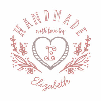 Pegatina Redonda Monograma del Personalizado de la flor y el corazó