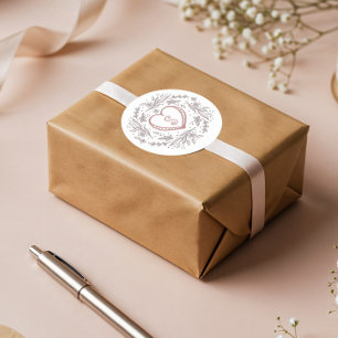 Pegatina Redonda Monograma del Personalizado de la flor y el corazó