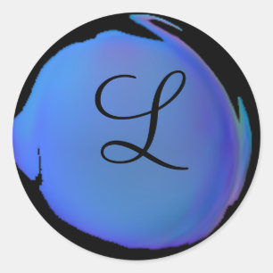 Pegatina Redonda Monograma del punto de contacto azul de la isla