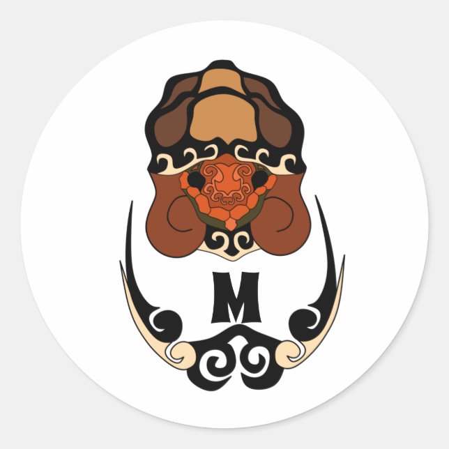 Pegatina Redonda Monograma divertido de escalado de tortuga (Anverso)