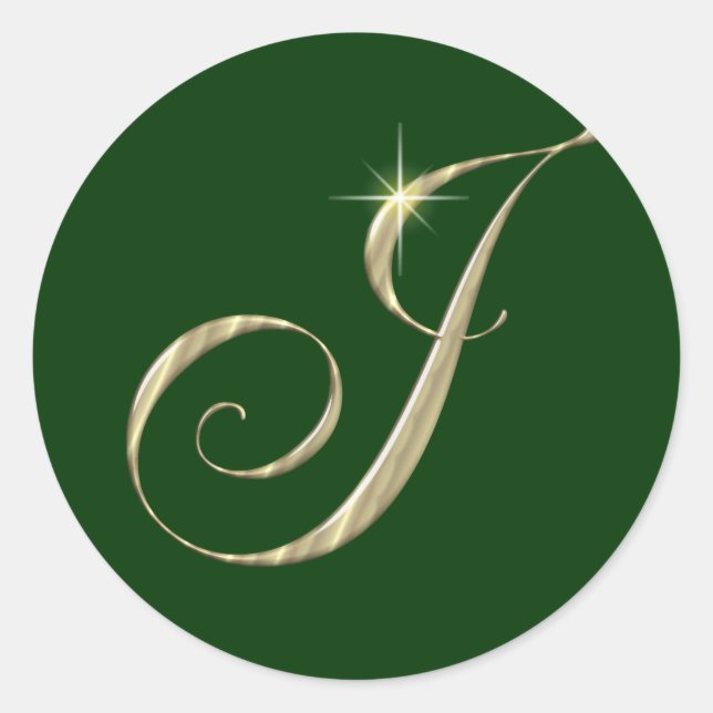 Pegatina Redonda Monograma dorado J Inicial (Anverso)