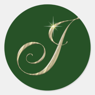 Pegatina Redonda Monograma dorado J Inicial