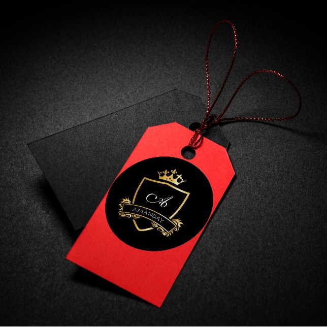 Pegatina Redonda Monograma Dorado Real Boda Ornamental Clásico (Subido por el creador)