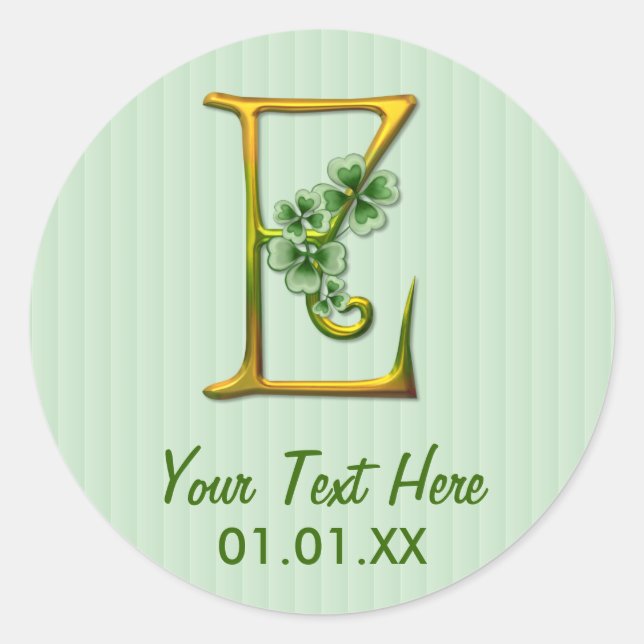 Pegatina Redonda Monograma E de oro irlandés (Anverso)