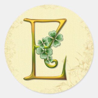 Pegatina Redonda Monograma E de oro irlandés
