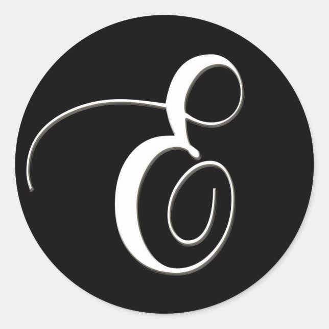 Pegatina Redonda Monograma E - elegante blanco y negro (Anverso)