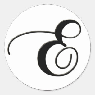 Pegatina Redonda Monograma E elegante en blanco y negro
