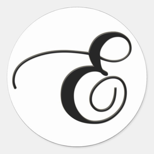 Pegatina Redonda Monograma E elegante en blanco y negro (Anverso)