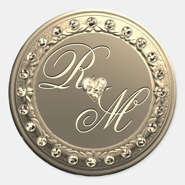 Pegatina Redonda Monograma elegante (Anverso)