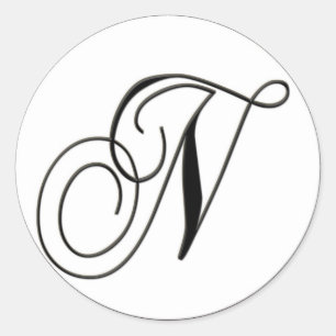 Pegatina Redonda Monograma elegante blanco y negro N