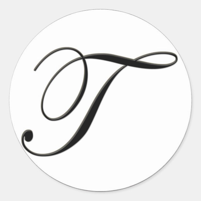 Pegatina Redonda Monograma elegante blanco y negro T (Anverso)