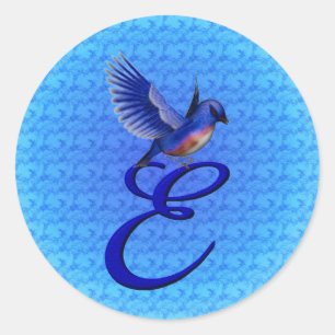 Pegatina Redonda Monograma Elegante Bluebird Inicial E