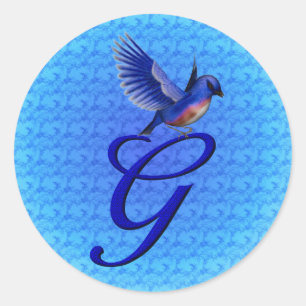 Pegatina Redonda Monograma Elegante Bluebird Inicial G