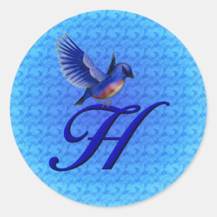 Pegatina Redonda Monograma Elegante Bluebird Inicial H