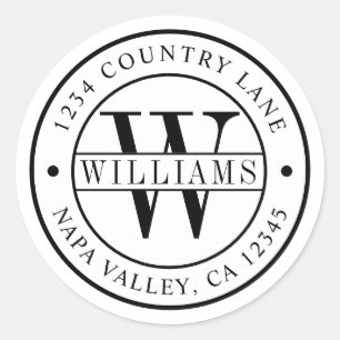 Pegatina Redonda Monograma Elegante   Cree su propia dirección de d