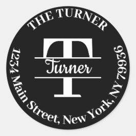 Pegatina Redonda Monograma Elegante Cree Su Propia Dirección de Dev