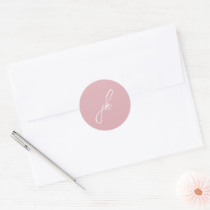 Pegatina Redonda Monograma elegante de escritura rosa pálido jaro d