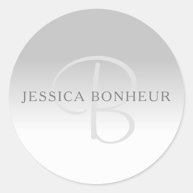 Pegatina Redonda Monograma elegante de gradiente gris de Personaliz (Anverso)