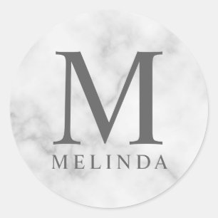 Pegatina Redonda Monograma elegante de mármol blanco