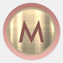 Pegatina Redonda Monograma elegante de oro rosa rosa