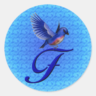 Pegatina Redonda Monograma Elegante Initial F Pájaro Azul