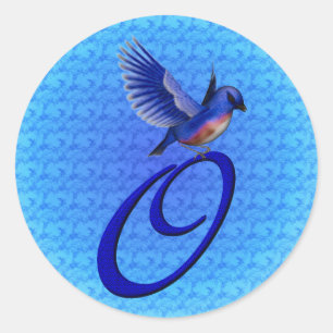 Pegatina Redonda Monograma Elegante Initial O Pájaro Azul