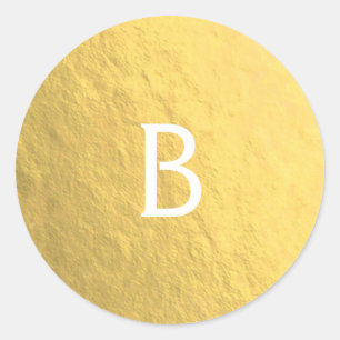 Pegatina Redonda Monograma elegante moderno glamoroso con hoja dora