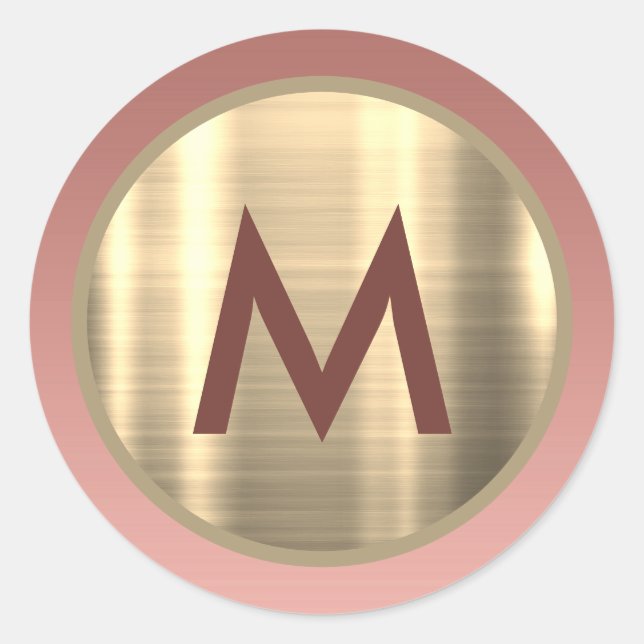 Pegatina Redonda Monograma elegante rosa dorado (Anverso)