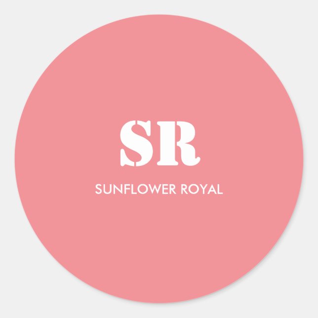 Pegatina Redonda Monograma Elegante Rosa Mínimo (Anverso)