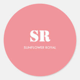 Pegatina Redonda Monograma Elegante Rosa Mínimo