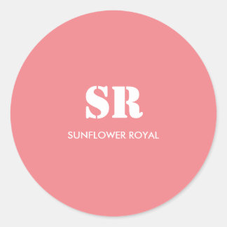 Pegatina Redonda Monograma Elegante Rosa Mínimo