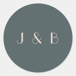 Pegatina Redonda Monograma elegante Verde azulado Rubor Art Deco